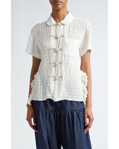 Tao Comme Des Garçons Bow Detail Linen & Cupro Short Sleeve Button-up Shirt - White