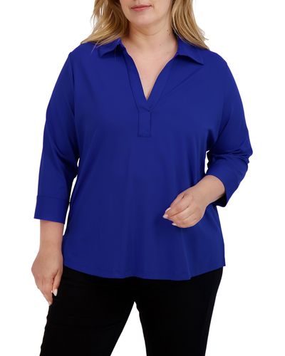 Foxcroft Sophia Johnny Collar Jersey Shirt - Blue