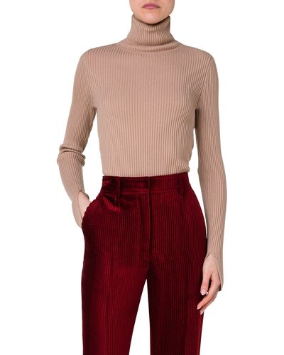 Akris Punto Wool Rib Turtleneck Sweater - Red