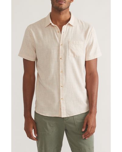 Marine Layer Stripe Short Sleeve Stretch Cotton Button-up Shirt - Natural
