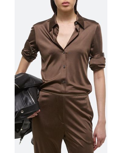Helmut Lang Fluid Slim Fit Button-up Shirt - Brown