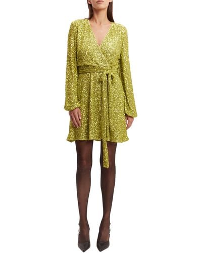 Bardot Bellissa Sequin Long Sleeve Minidress - Yellow