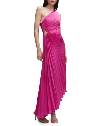 Mango Cutout Pleated One-shoulder Asymmetric Dress - Pink
