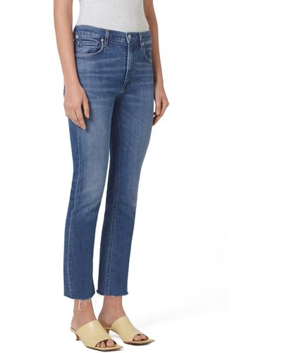 Citizens of Humanity Isola Frayed Mid Rise Crop Slim Straight Leg Jeans - Blue