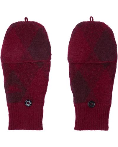 Burberry Argyle Convertible Wool Mittens - Red