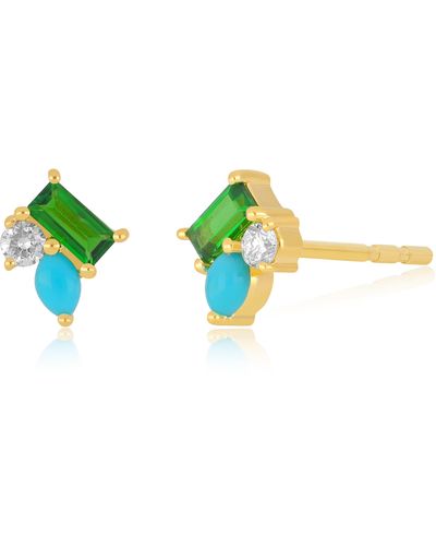 EF Collection Triple Treasure Stud Earrings - Blue