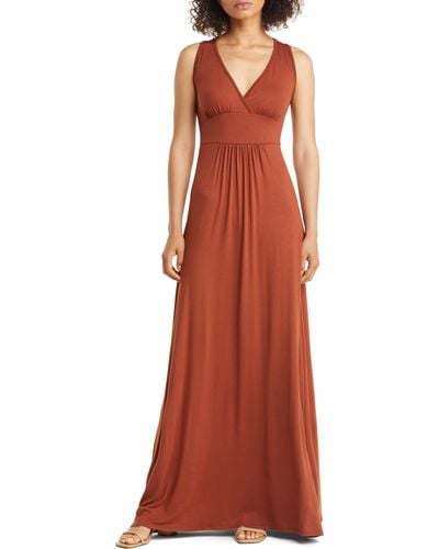 Loveappella V-neck Jersey Maxi Dress - Red