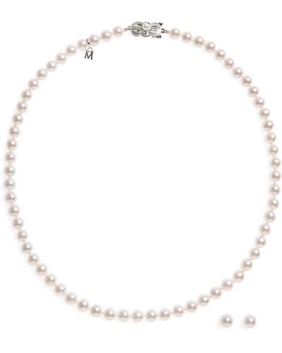 Mikimoto Cultured Pearl Necklace & Stud Earrings Set - White