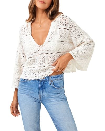 L*Space Diamond Eye Crochet Cover-up Hooded Sweater - White