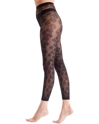 Pretty Polly Floral Net Footless Tights - Brown