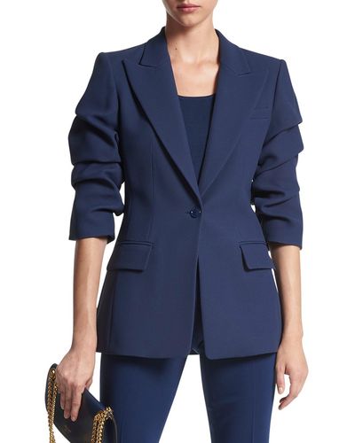 Michael Kors Cate Ruched-sleeve Blazer - Blue