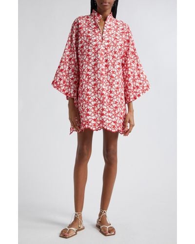 La Vie Style House Floral Embroidered Cover-up Mini Caftan