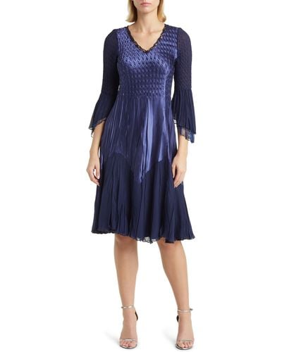 Komarov Amna Bell Sleeve Chiffon & Lace A-line Dress - Blue