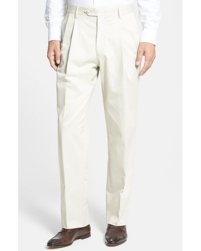 Berle Pleated Classic Fit Cotton Dress Pants - White