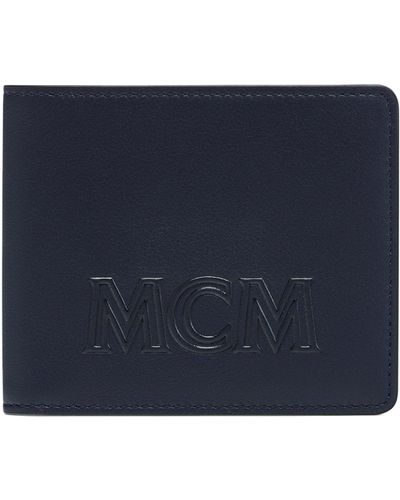 MCM Small Aren Leather Bifold Wallet - Blue