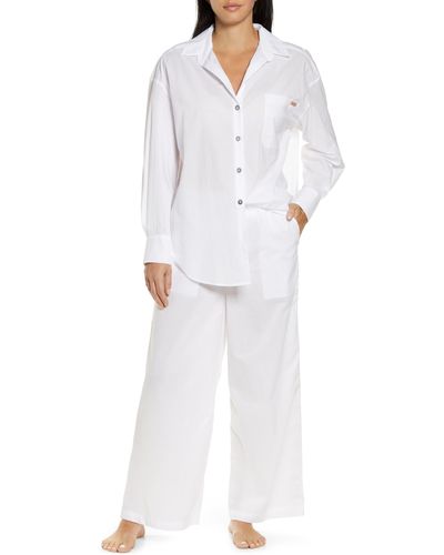 Lunya Long Sleeve Button-up Airy Cotton Pajamas - White