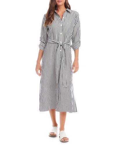 Fifteen Twenty Stripe Long Sleeve Midi Shirtdress - Gray