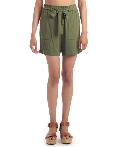 Everly Grey Shelly High Waist Paperbag Shorts - Green