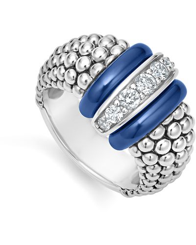 Lagos Large Blue Caviar Diamond Link Ring