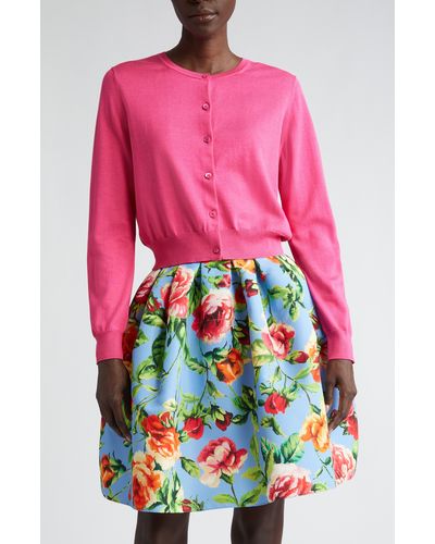 Carolina Herrera Crop Silk & Cotton Cardigan - Pink