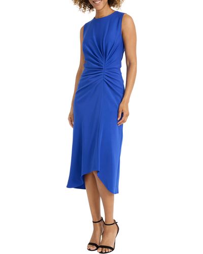 Maggy London Ruched Sleeveless Midi Dress - Blue