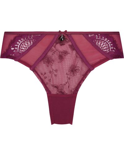 Hunkemöller Sia Embroidered Mesh Brazilian Panties - Purple