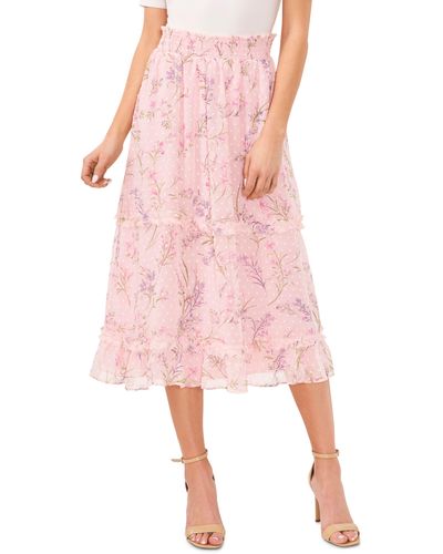 Cece Floral Print Chiffon Midi Skirt - Pink