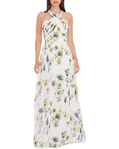 Dress the Population Brenna Floral Sheath Gown - White