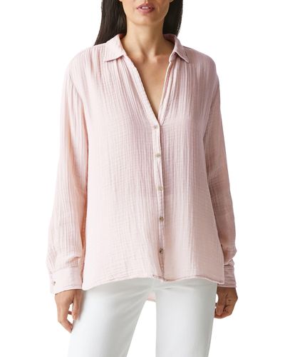 Michael Stars Leo High-low Cotton Gauze Button-up Shirt - Pink
