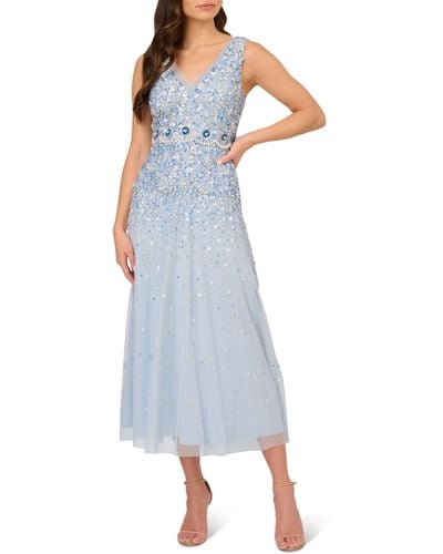 Adrianna Papell Sequin & Bead Detail Cocktail Dress - Blue