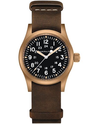 Hamilton Khaki Field Mechanical Leather Strap Watch - Black