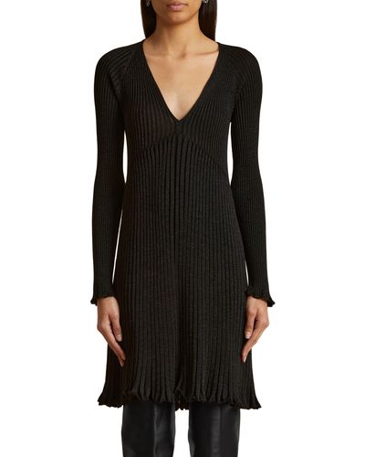 Khaite Lucille Metallic Rib Long Sleeve Sweater Dress - Black