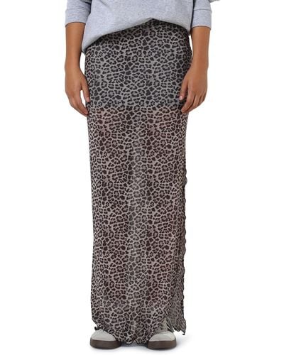 Noisy May Lesley Leopard Print Maxi Skirt - Gray