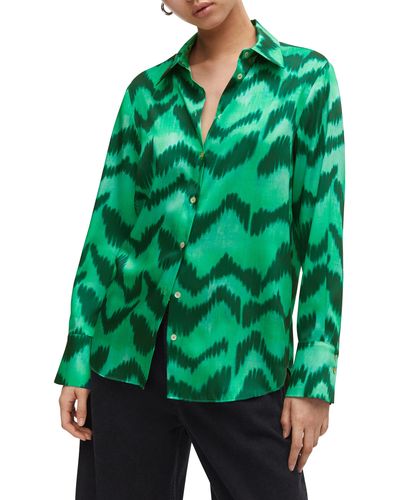 Mango Satin Button-up Shirt - Green