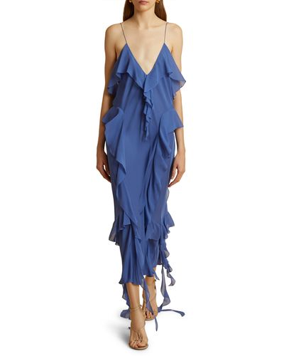 Khaite The Pim Ruffle Silk Charmeuse Dress - Blue