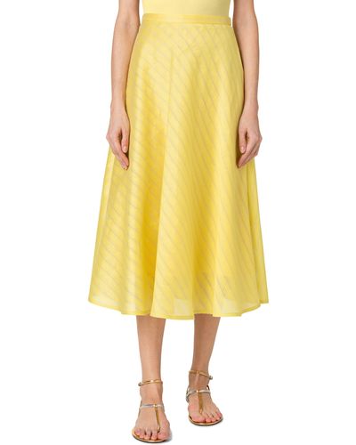 Akris Punto Stripe Jacquard Linen & Silk Skirt - Yellow