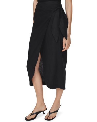 Mango Wrap Front Linen Midi Skirt - Black