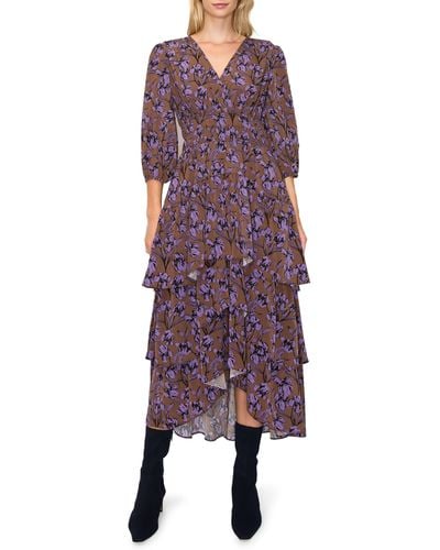 MELLODAY Floral Tiered Midi Dress - Purple