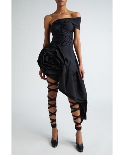 VAQUERA Afterparty Rosette Strapless Asymmetric Dress - Black