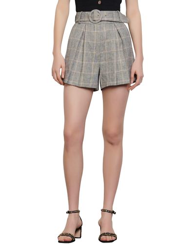 Sandro Belted Plaid Shorts - Gray