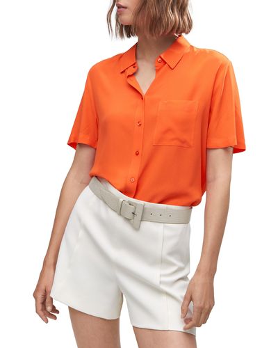 Mango Oversize Short Sleeve Button-up Shirt - Orange