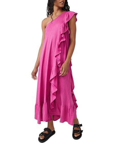 Free People Elisa Cotton Ruffled One Shoulder Dress - Pink