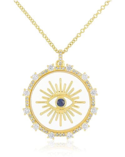 EF Collection 14k Gold Diamond & Sapphire Floating Evil Eye Pendant Necklace - Metallic