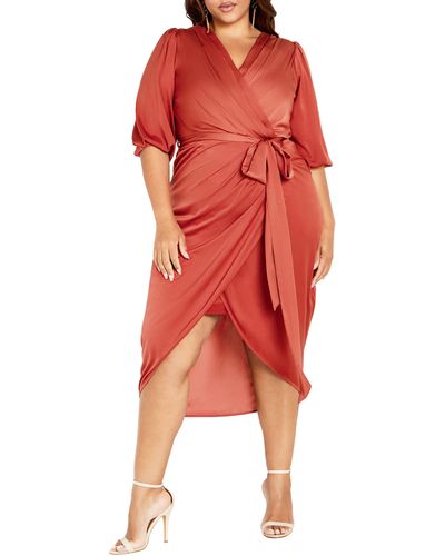 City Chic Opulent Wrap Front Midi Dress - Red