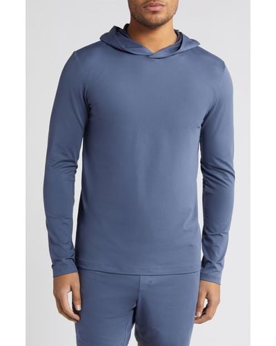 Alo Yoga Conquer Reform Performance Hooded Long Sleeve T-shirt - Blue