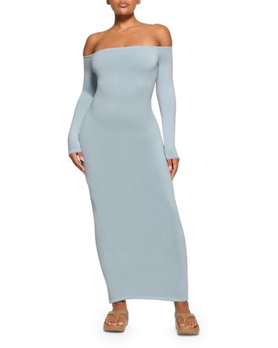 Skims Off The Shoulder Long Sleeve Maxi Dress - Blue