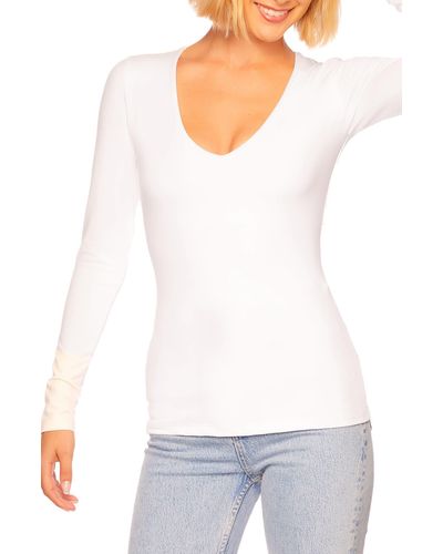Susana Monaco Long Sleeve V-neck Top - White