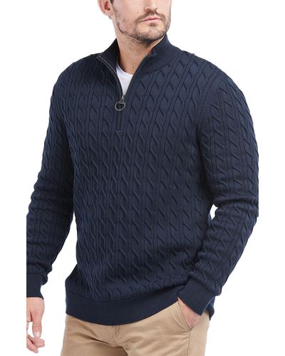 Barbour Cable Knit Half Zip Cotton Sweater - Blue