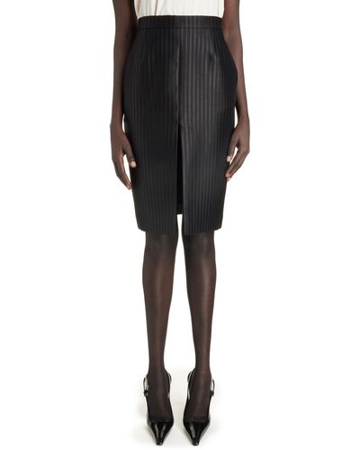 Saint Laurent Stripe Wool & Silk Skirt - Black