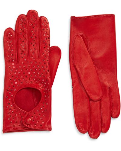 Seymoure Gloves Leather & Crystal Driving Gloves - Red